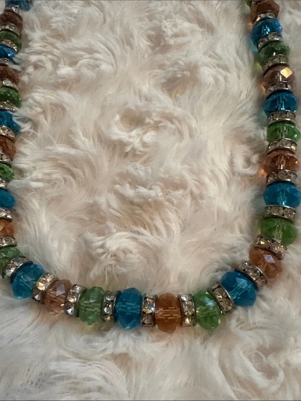 Multicolor Crystal Beaded Necklace - Blue, Green & Amber-pink